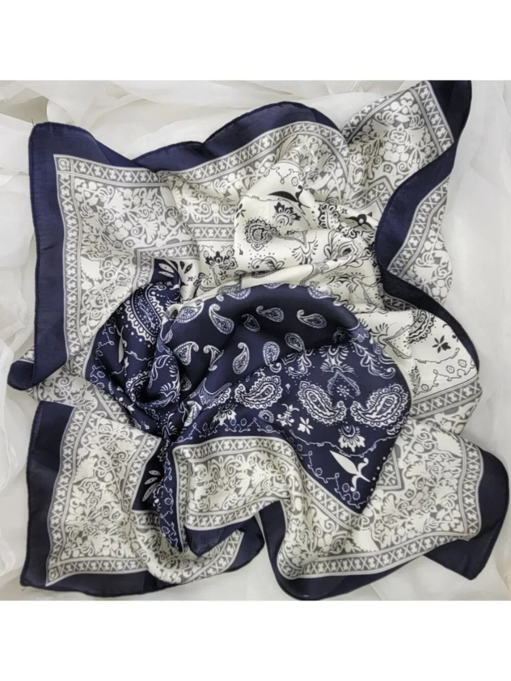 ❤️New Elegant Women Square Silky Soft Scarf Head Top hijab Navy Floral Paisley